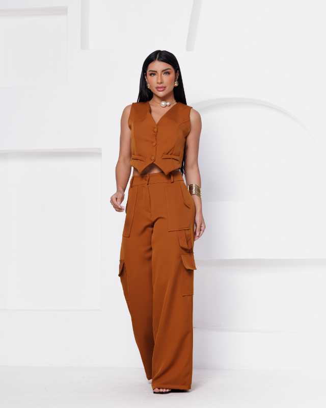 Conjunto Calça e Colete Zoe - Caramelo