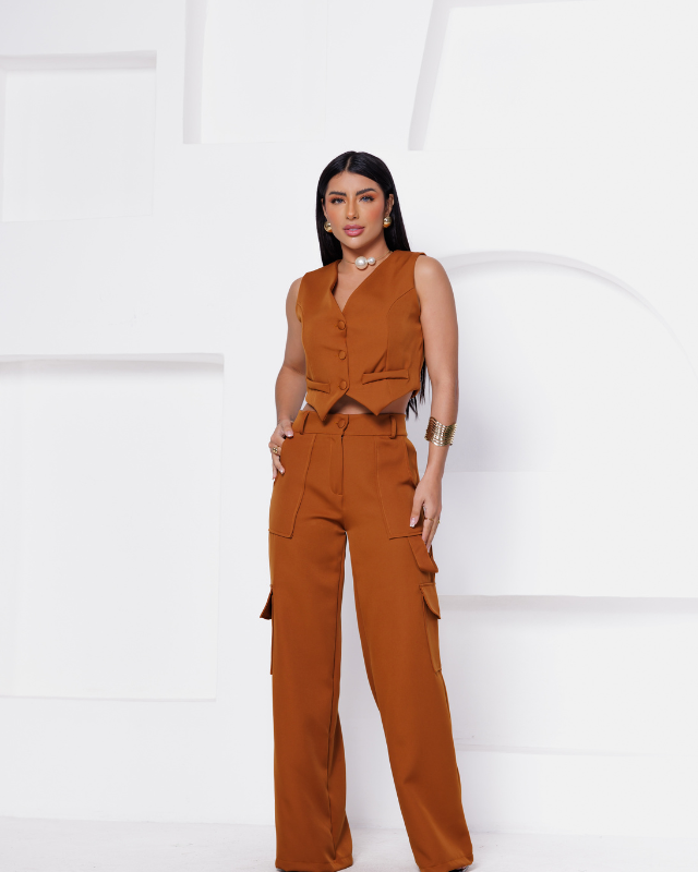Conjunto Calça e Colete Zoe - Caramelo