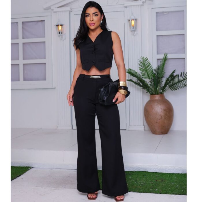 Conjunto Melissa Calça Pantalona e Colete - Preto