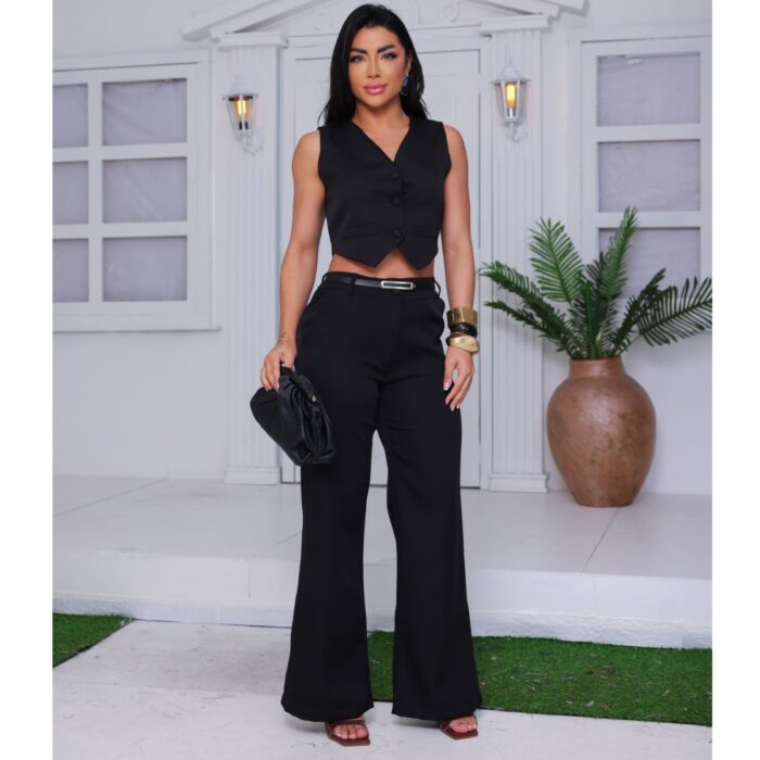 Conjunto Melissa Calça Pantalona e Colete - Preto